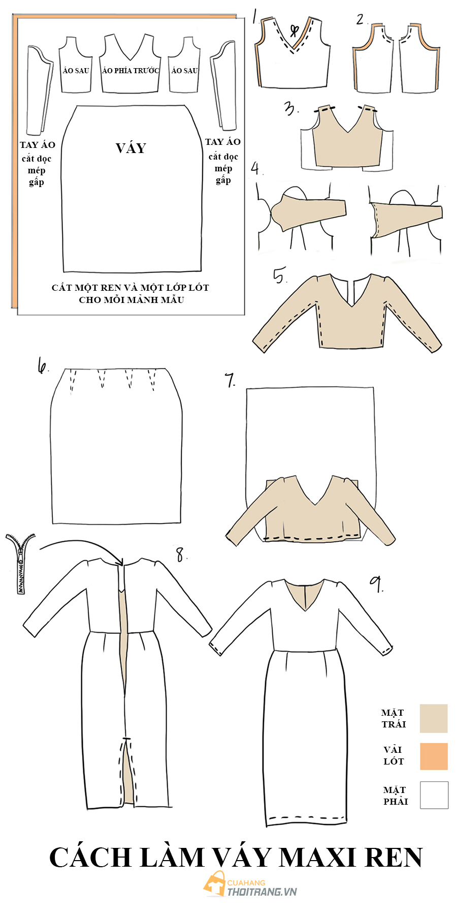 Hướng dẫn cách may váy maxi bằng vải ren